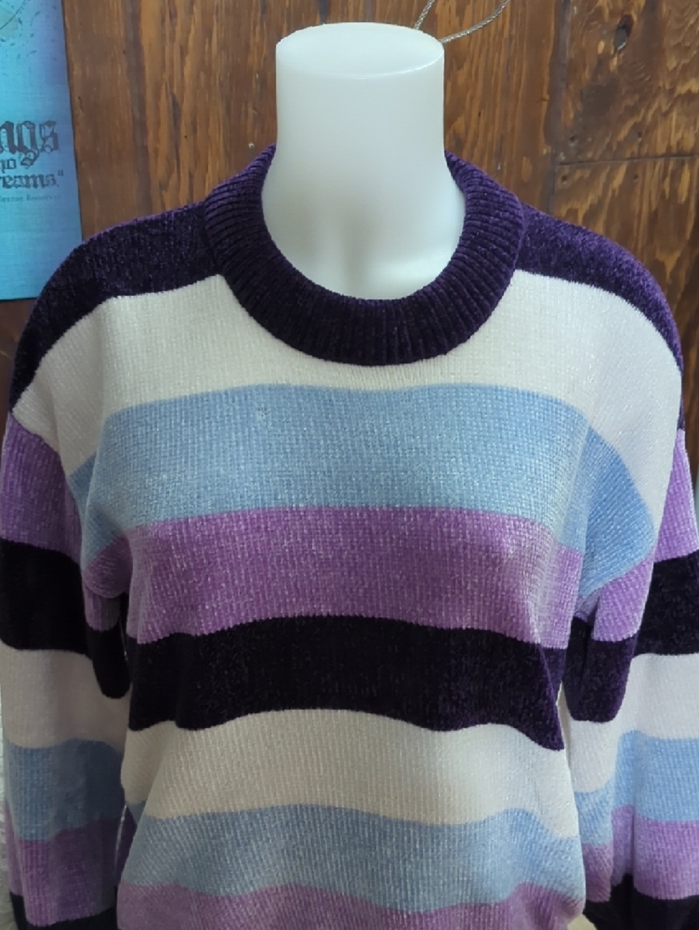 Size S George Striped Velour Crew Neck Sweater โ Cozy Retro Vibes โจ - Picture 4 of 16